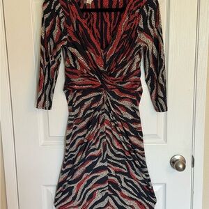 Anne Klein Alt Tiger in Salmon, Navy, and Cream Women's Dress